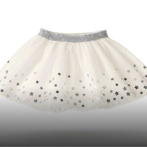 Girls white layered skirt with silver stars and silver waist band Size L